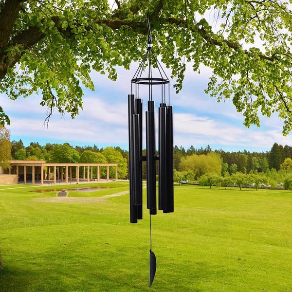 8 Rør Vindspil - 91 cm Sort Åre Vindspil til Terrasse, Baghave, Have og Udendørsindretning (Aluminium Vindspil)