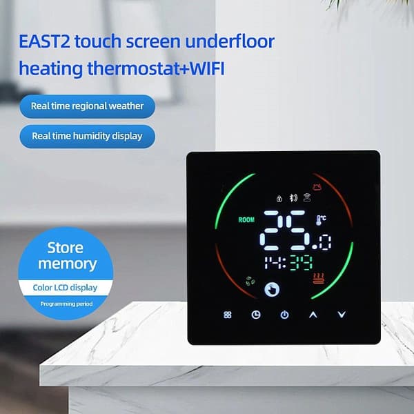 Smart Termostat Varmetermostat Rumtermostat Elektrisk Gulvvarmetermostat 16A LED Digital Touchscreen Sort Tonchean