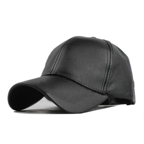 Unisex Black PU Leather Baseball Cap | Adjustable Hip-hop Snapback