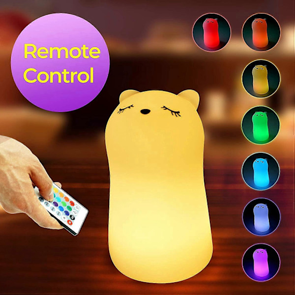Söt Squishy Kitty Nattlampa - Elegant Kattunge Husdjur Nattlampa i Silikon med Färgskiftande LED-dekor, Sovande Kattlampa med Touchsensor och Fjärrkontroll
