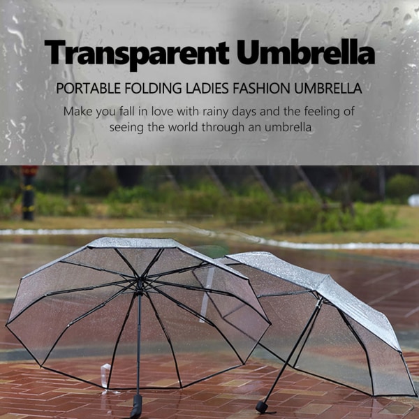 Gennemsigtige regnparaplyer Foldbare bærbare trifoldede damemodeparaplyer