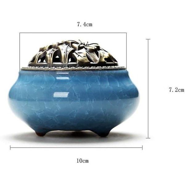 Blå keramisk røgelse brænder med messing Calabash røgelse holder