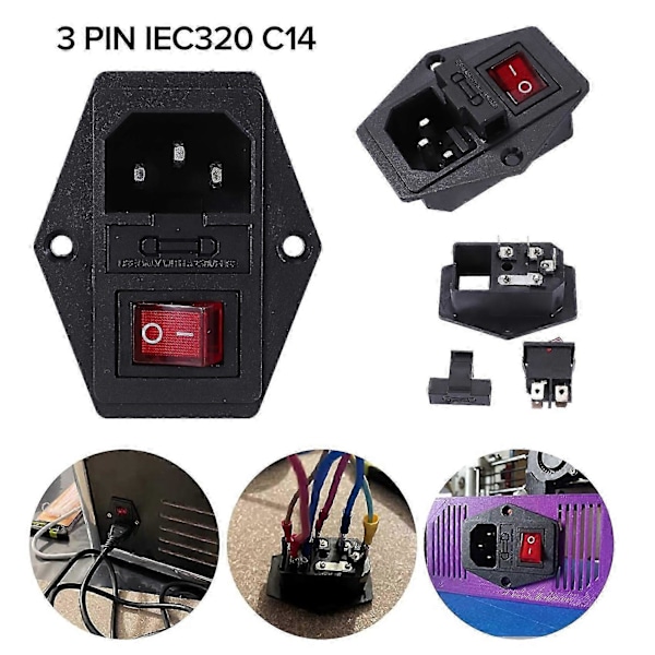 3 Pin IEC320 C14 Indgangsmodul Stik Sikring Kontakt Han Strømstik 10A 250V