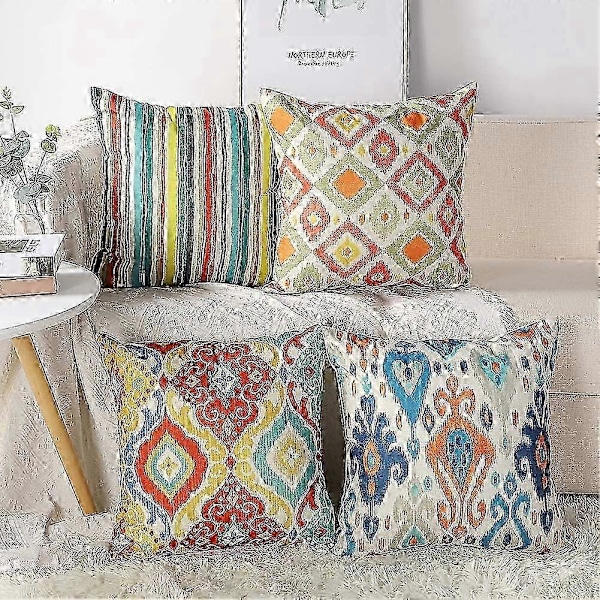Sett med 4 Putetrekk i Bomulls Lin, Pynteputer til Sofa (45 x 45 cm)