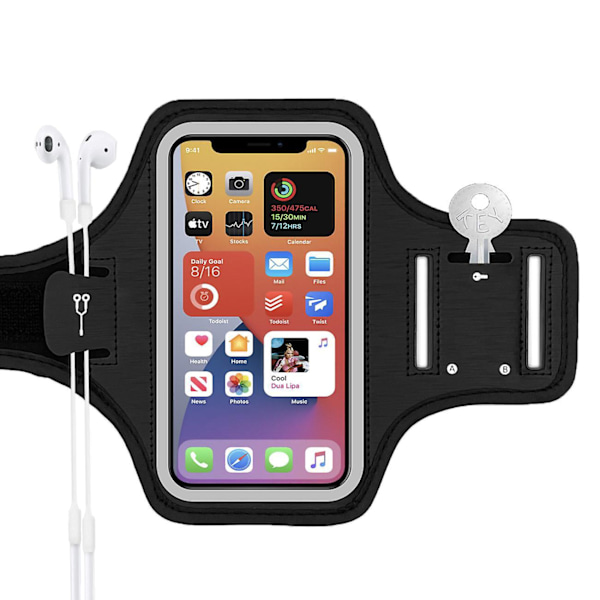 Water Resistant Sport Armband with Car Key Zipper Pocket for Smartphone, Running Armband, 6.8" - 2 Pieces (Black)