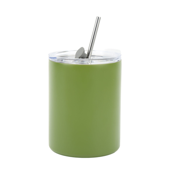 12oz 320ml Rostfritt Stål Kaffe Mugg Bärbar Isolerad Kaffe Resmugg med Lock Halm Grön