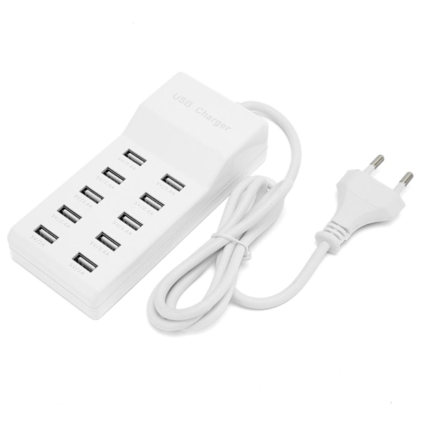 USB-opladningsstation 10-port vægstrømsmartlader til flere enheder EU-stik 100-240V