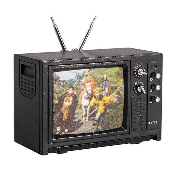 Miniatyr 1/12 Vintage Tv Mini TV-apparat Dockskåpsmöbler Zekai Svart