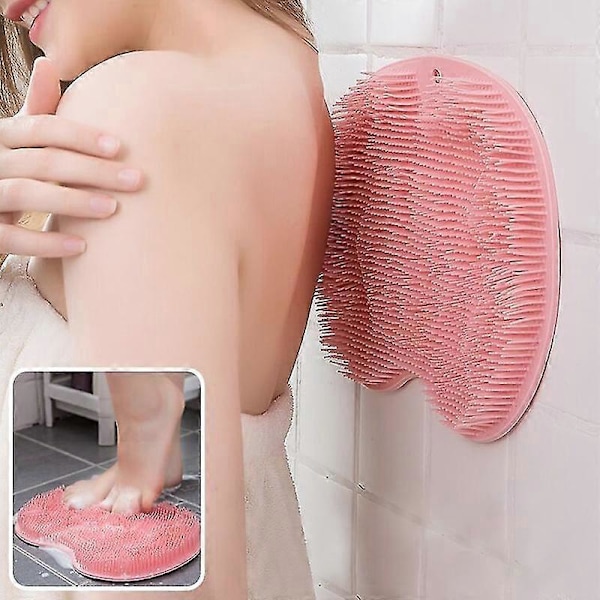 Exfolierande Dusch Massage Skrapa Badrum Halkfri Badmatta Ryggmassageborste Silikon Fot Tvätt Kroppsrengöring Badverktyg -DGJR Grå