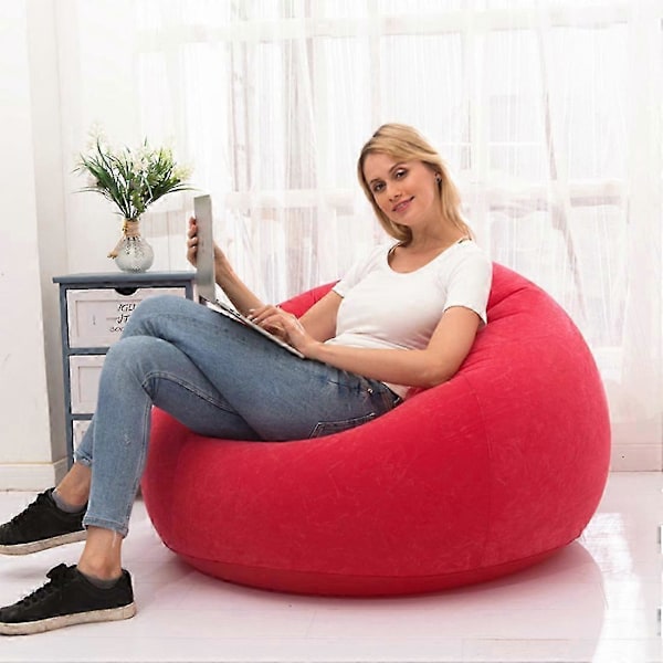Uppblåsbar Soffstol Flockad PVC Trädgård Lounge Sittsäck Utomhusmöbler Camping Vandringsryggsäck