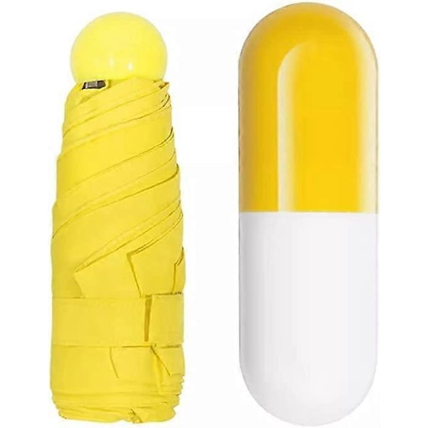 Super Mini 18 cm unisex kokoontaitettava sateenvarjo vedenpitävällä kapselilla, väri keltainen, keltainen