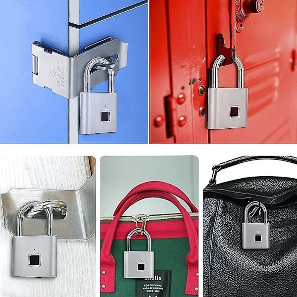 Fingeravtryckslås, Fingeravtryckshänglås, USB-laddning, Biometriskt, Högsäkerhetslås för Gym, Bagage, Skåp (Silver)