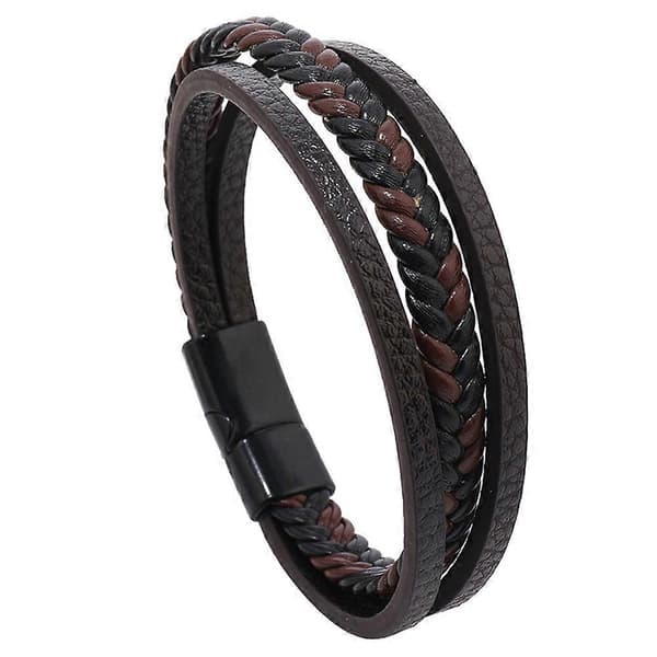 Enkelt Retro Läderarmband Allmatch Spänne Armring för Jubileumspresent Brun 21cm