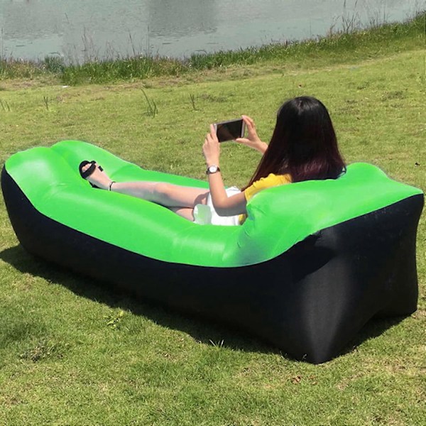 Bærbar Oppustelig Stol, Oppustelig Loungesofa med Bæretaske, Komfortabel Strandstol til Voksne og Børn, Camping i Baghaven (Grøn)