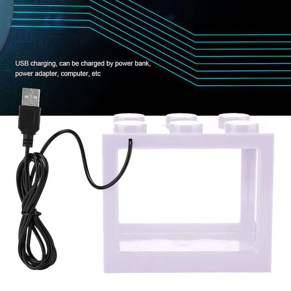 Dekorativt Mini Akvarium USB LED Lyslampe Fisketank Kontor Te Bord Dekor (Hvit)