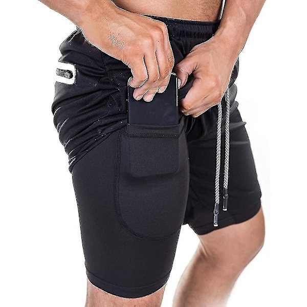 Lett og hurtigtørkende 2-i-1 løpeshorts for menn - Svart 3XL