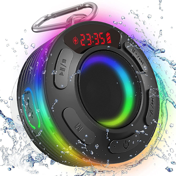Bærbar Bluetooth Dusjboks, Mini Bluetooth 5.1 Bærbar Vanntett IPX7 Høyttaler, 360° Stereo HD Bluetooth Radio, Innebygd Mikrofon, 6 Timers Spilletid