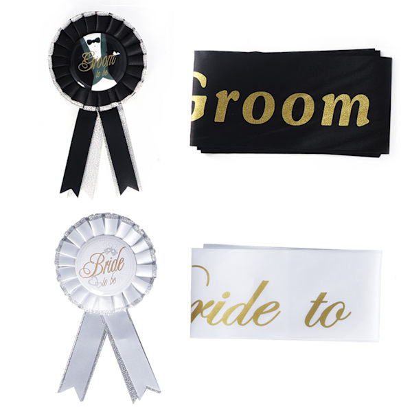 Bryllupsskjerfbelte Brudgom til å være Brud til å være Pin Badge Dekorasjon Tilbehør for Festfoto