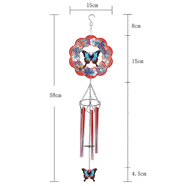 Tuulikellot perhosaiheella ulkokäyttöön, 3D-tuulispinnerillä, A