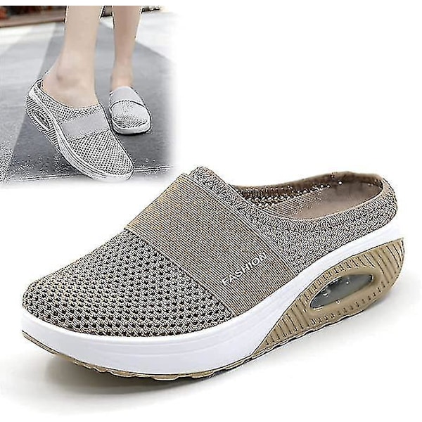 Ortopædiske Skridsikre Luftpude Slip-on Vandresko - Khaki EU 42