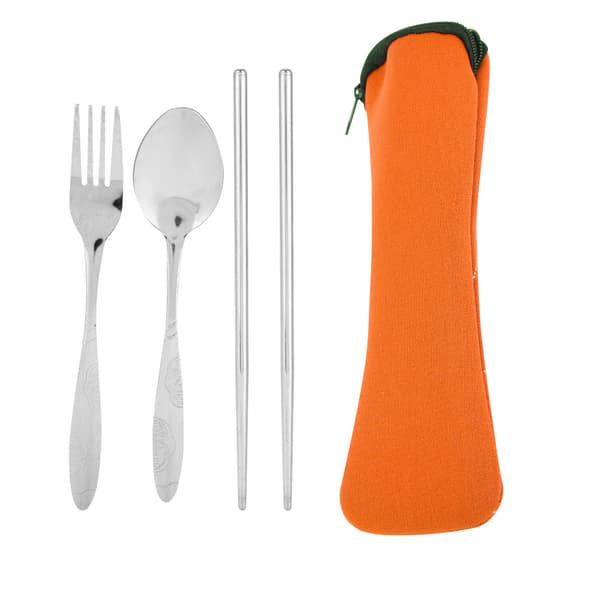 Bærbare spisepinde i rustfrit stål med opbevaringspose, campingsæt (orange)