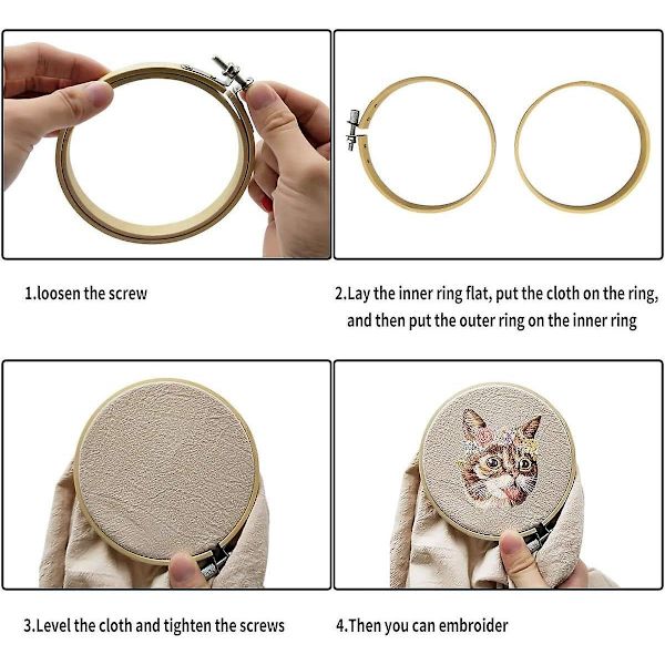 Set med 6 st 10 cm bambubroderibågar för gör-det-själv-konst och hantverk