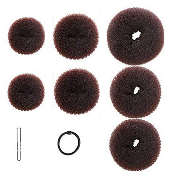 Hår Donut Bun Maker Set 7 delar Hårbulle Donut 10 delar Hårnålar och 5 delar Elastiska band Hårbulle Shaper Set