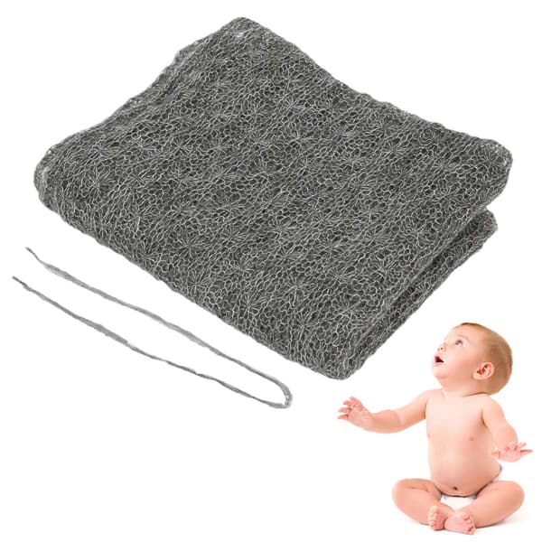 Babyteppe, mykt og hudvennlig innpakning for spedbarn med hodeplagg, tilbehør til fotografering, grå