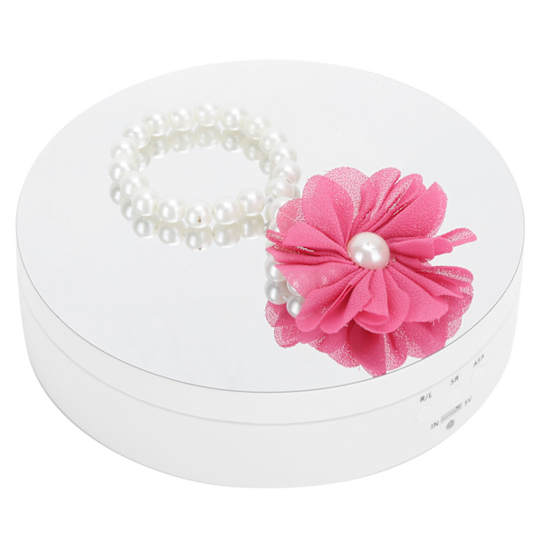 3 hastigheder elektrisk roterende displaystand 360 graders drejeskive smykkeholder USB-opladning hvid