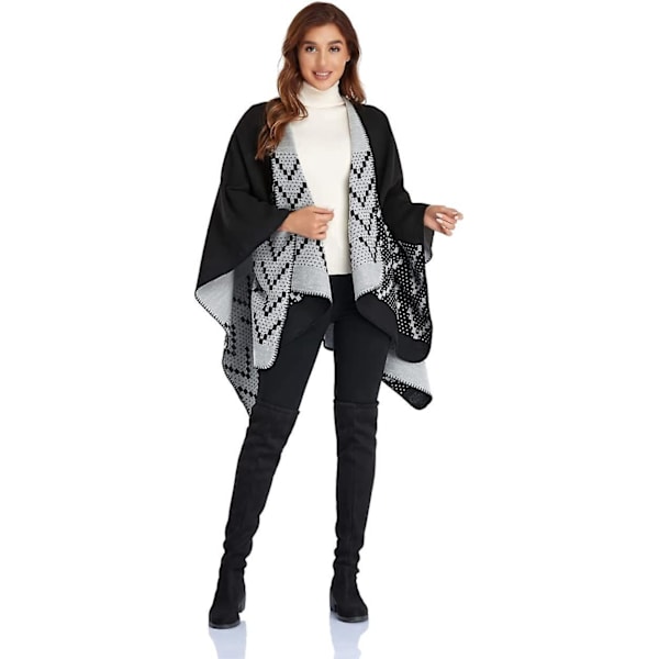 Motete dame oversized strikket poncho cape - varme vinter sjal wraps