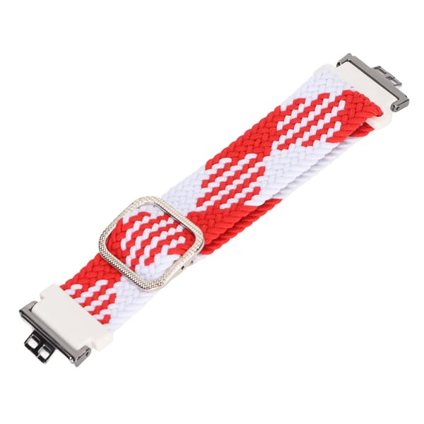 Justerbart nylonarmband för Huawei Watch Fit Bands Stickning Elastiskt Solo Loop Klockarmband (Röd Vit)
