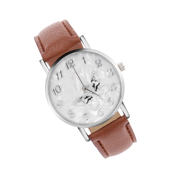 Fashionabla PU-läderrem Quartz Watch Dam Kvinnliga Analoga Armbandsur Kaffe