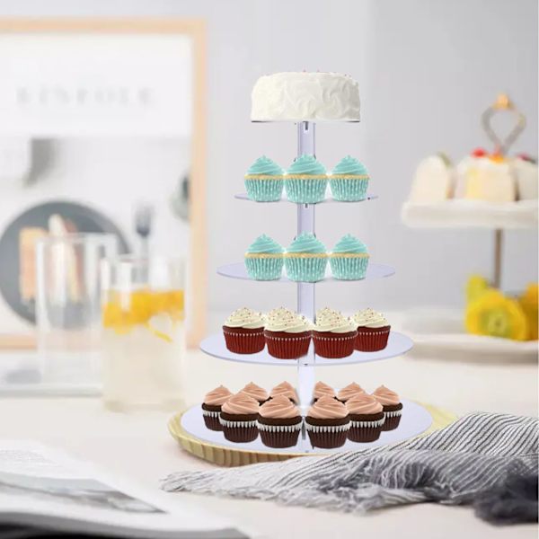 Cupcake-ställ med flera runda nivåer, transparent akryl, hög stabilitet, cupcake-torn för visning, servering, fest, 5 nivåer