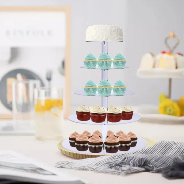 Kagefad Multi Rund Tiers Transparent Akryl Høj Stabilitet Cupcake Tårn til Display Servering Fest 5 Tier