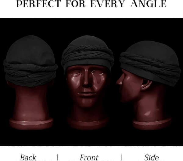 Halo Turban HeadWraps satengfôret for menn, FORKNUTT Hodeplagg for svarte menn og kvinner, FORKNUTT Hodeplagg