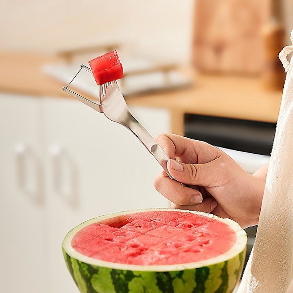 21,3*3,5 cm Vandmelon gaffel i rustfrit stål til hjemmet Sommer frugt gaffel Køkken gadget ske gaffel