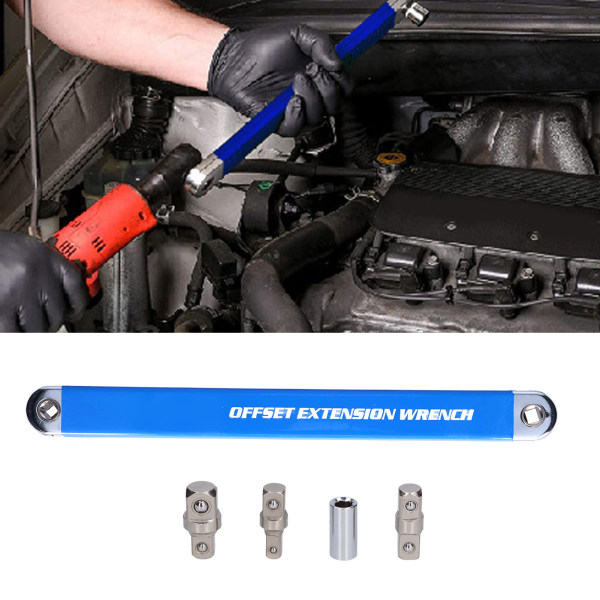 Højkulstofstål Offset Ratchet Spanner Extender Sæt med Adapter Socket - 1stk