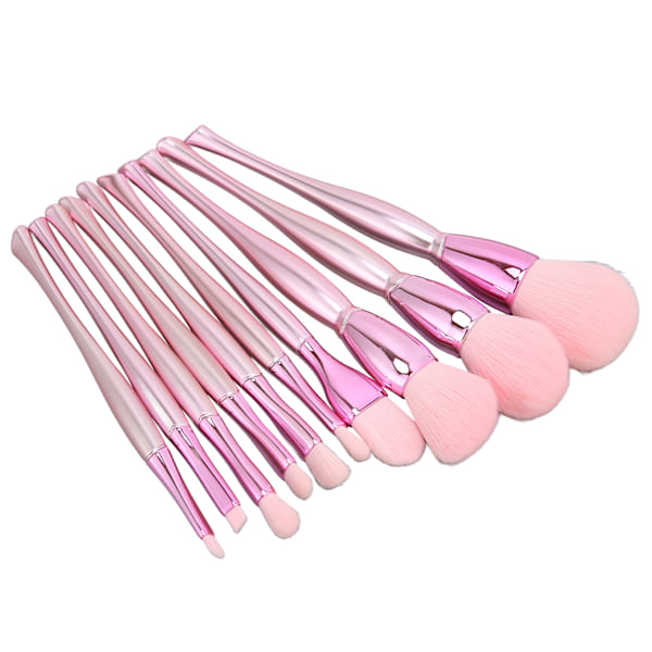 10 st Makeup Borstar Set Mjuk Borsthår Bekvämt Grepp Puder Ögonskugga Highlight Borstar Rosa