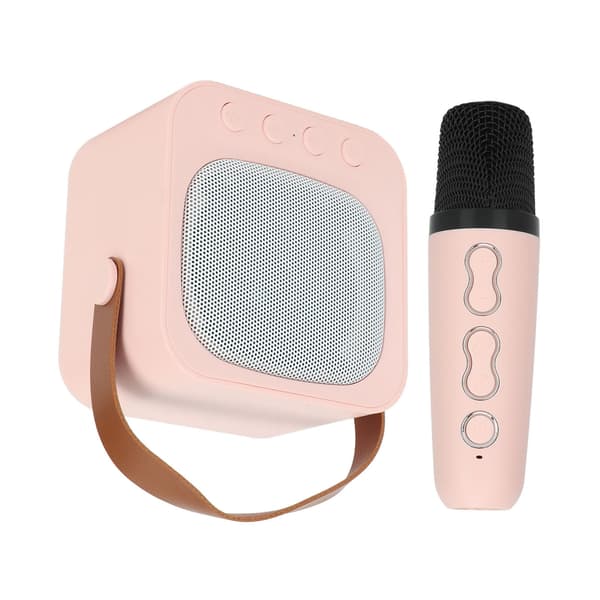 Mini karaokemaskin bärbar Bluetooth-högtalare med trådlös mikrofon bas diskantjustering rosa