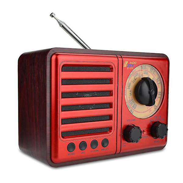Bærbar radio, batteridrevet radio med ekstra stor stemmebryter, (Rød)