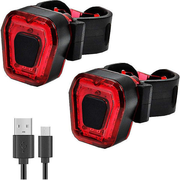 Smarte bremseføler sykkel baklys - Forbedret sykkelsikkerhet | USB-oppladbar | IPX4 vanntett | 180° synlighet | 5 moduser (2 stk)