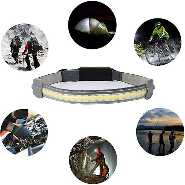 USB COB LED Pannlampa, Tålig Ultralåg Profil Elastisk Pannlampa, Lättviktsdesign, Vattentät, Starka LED-lampor, 3 Lägen, För Löpning, Vandring