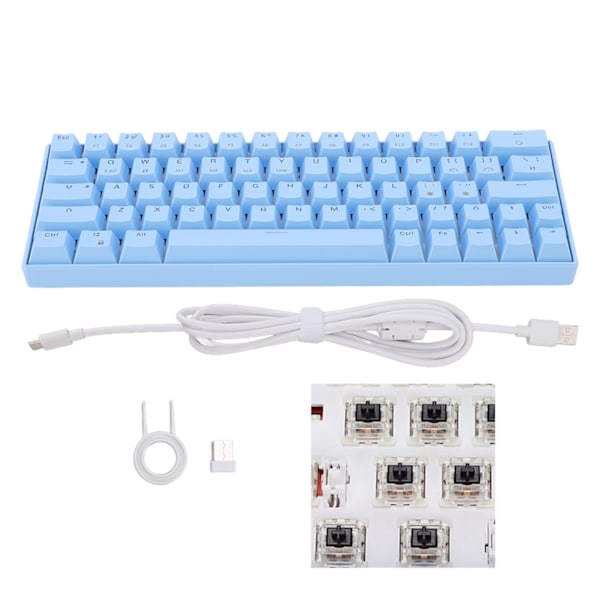 Mechanical Keyboard 64 Key White Light 3 Mode Ergonomic Layout 4 Switch Optional Blue Keyboard for WIN Linear Action Switch