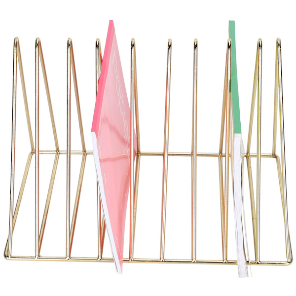 Järntidningshållare Triangulär bok Brevlagring Metall Desktop File Sorter Organizer Guld