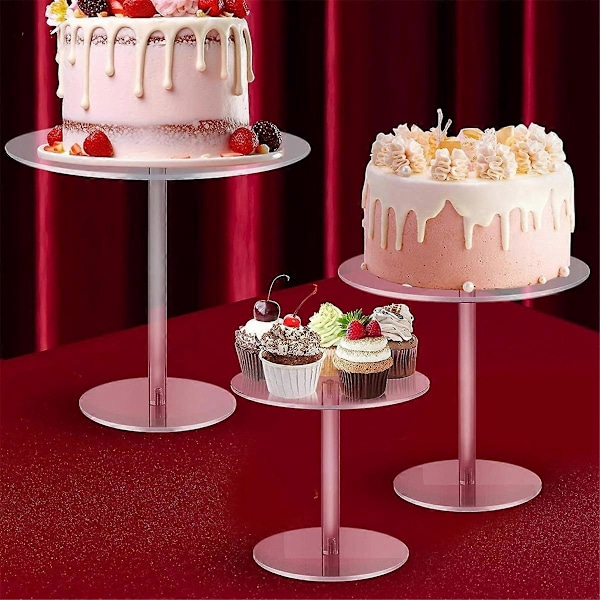 3 st Klar Akryl Tårtställ för Dessertbord Runda Tårtställ