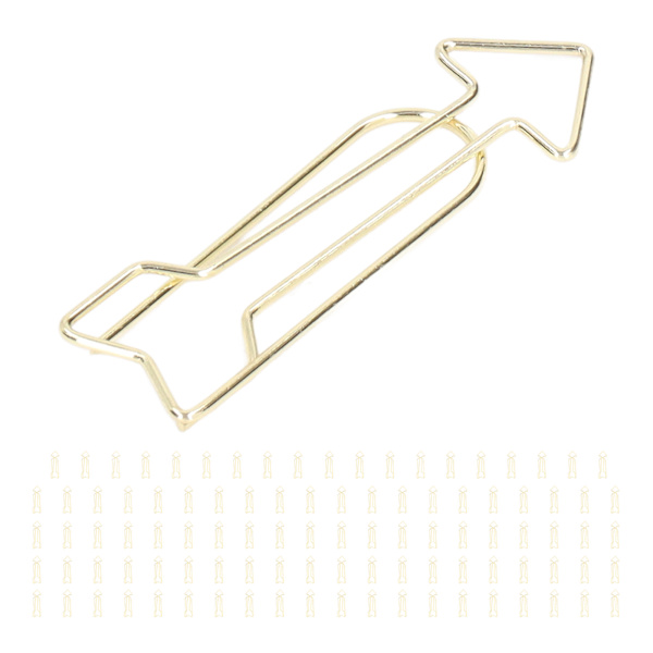 100 Styck Roliga Planer Clips Innovativ Söt Design Anti Rost galvaniseringsprocess Guld Pappersklämmor för kontor Hemma Skola Arrowhead
