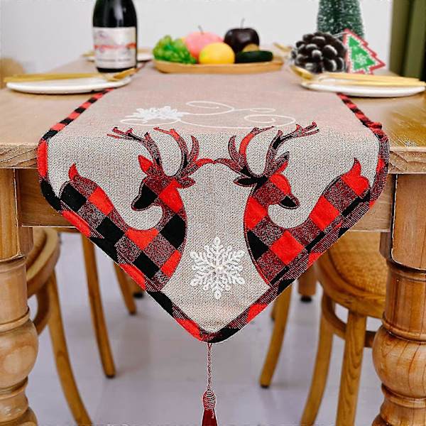 Julebordløper, Julebordløper i Bomull og Lin, Borddekorasjon, Vaskbar Duk til Fest, Festlig Julemiddagsborddekor