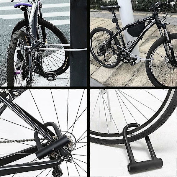 Cykel lås, U-lås til cykel med 1,2 m fleksibelt stålkabel og robust monteringsbeslag til cykel, scooter osv.