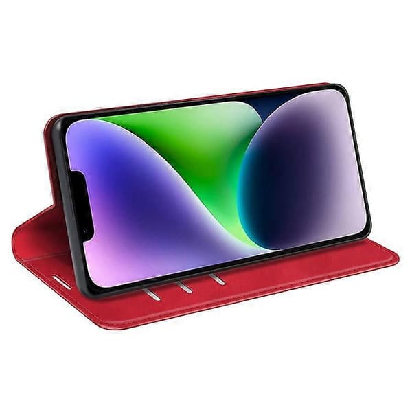 Kompatibel med iPhone 15 Ridsefast PU-læderpungcover med stativfunktion Red
