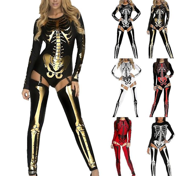 Purim Karneval Skelet Print Jumpsuit Kvinders Sexy Catsuit - 5 Farver